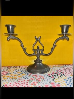Vintage pewter candelabra / candle stick holder. Made in Italy good condition